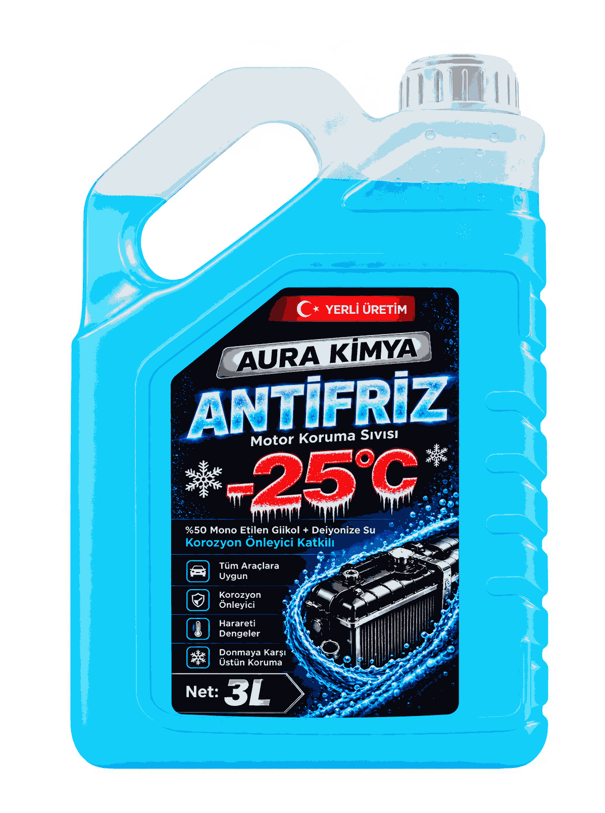 Antifriz -25 | Etilen Glikol Bazlı Motor Soğutma Sıvısı - 3 L